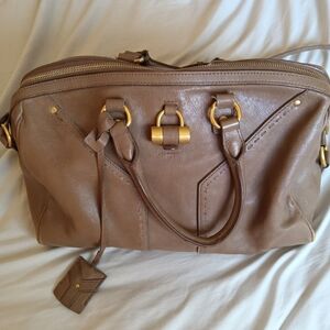YSL Brown Leather Handbag with Gold Accents